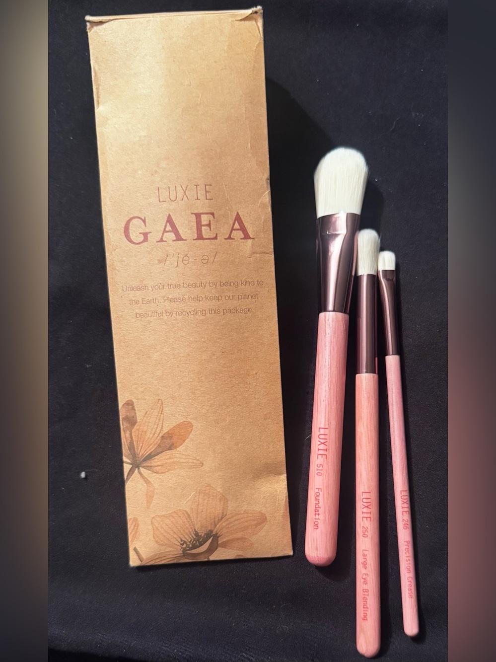 Luxie Pink Handle Eye Brush Trio with Rose-Gold Ferrules